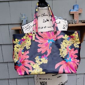 Trina Turk Floral Tote Bag - Black Navy, Pink, Yellow